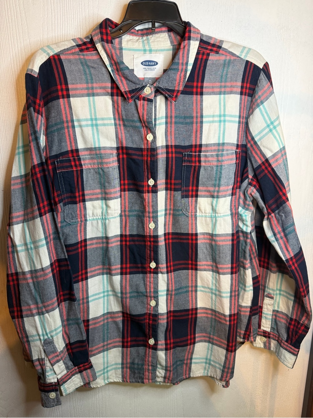 Old Navy Women’s Red & Navy Plaid Button-Up Shirt